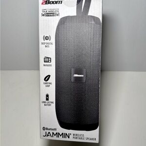 2Boom Jammin Wireless Portable Speaker Bluetooth FM Radio Deep Bass Black